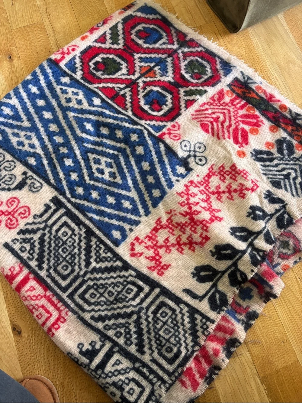 Anthropologie Scarf Boho Pattern Geometric Tribal Multicolor Red Patchwork Blue